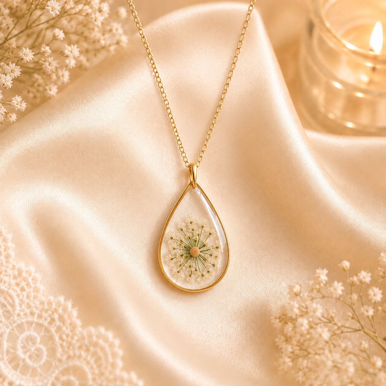 Mustard Seed Flower Necklace