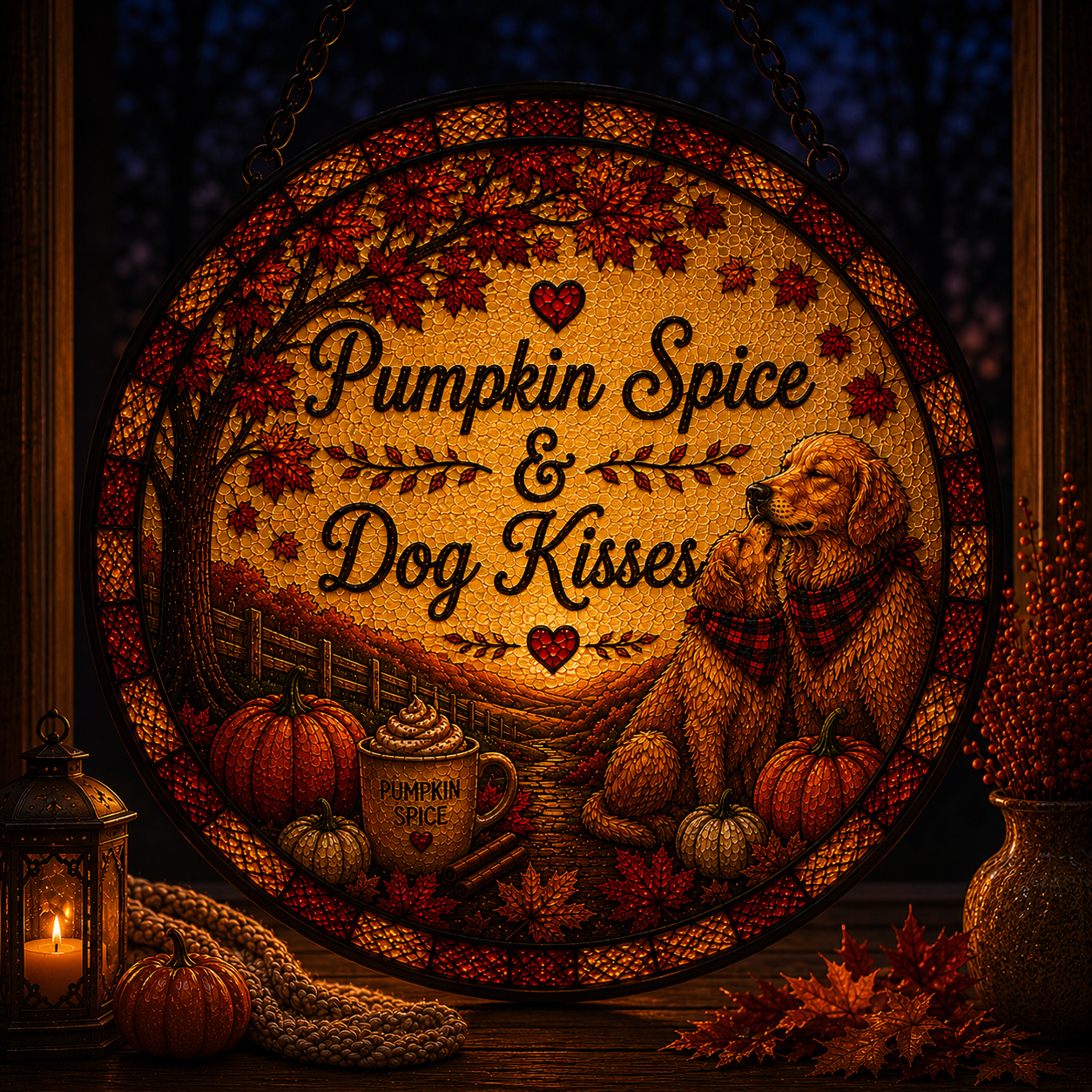 Pumpkin Dog Kisses Suncatcher