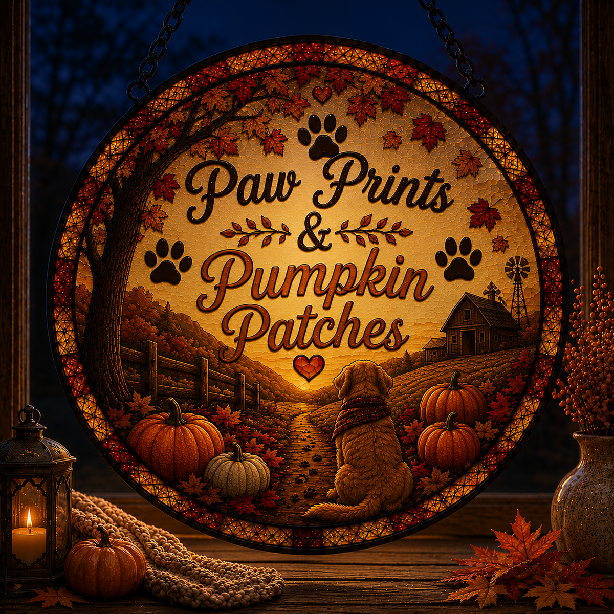 Pumpkins & Paws Suncatcher