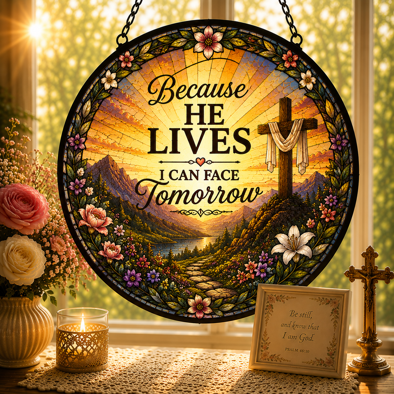 Because He Lives Suncatcher