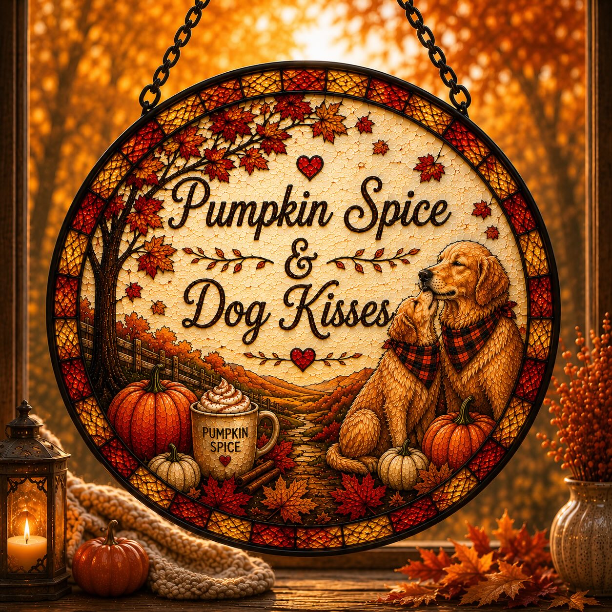 Pumpkin Dog Kisses Suncatcher