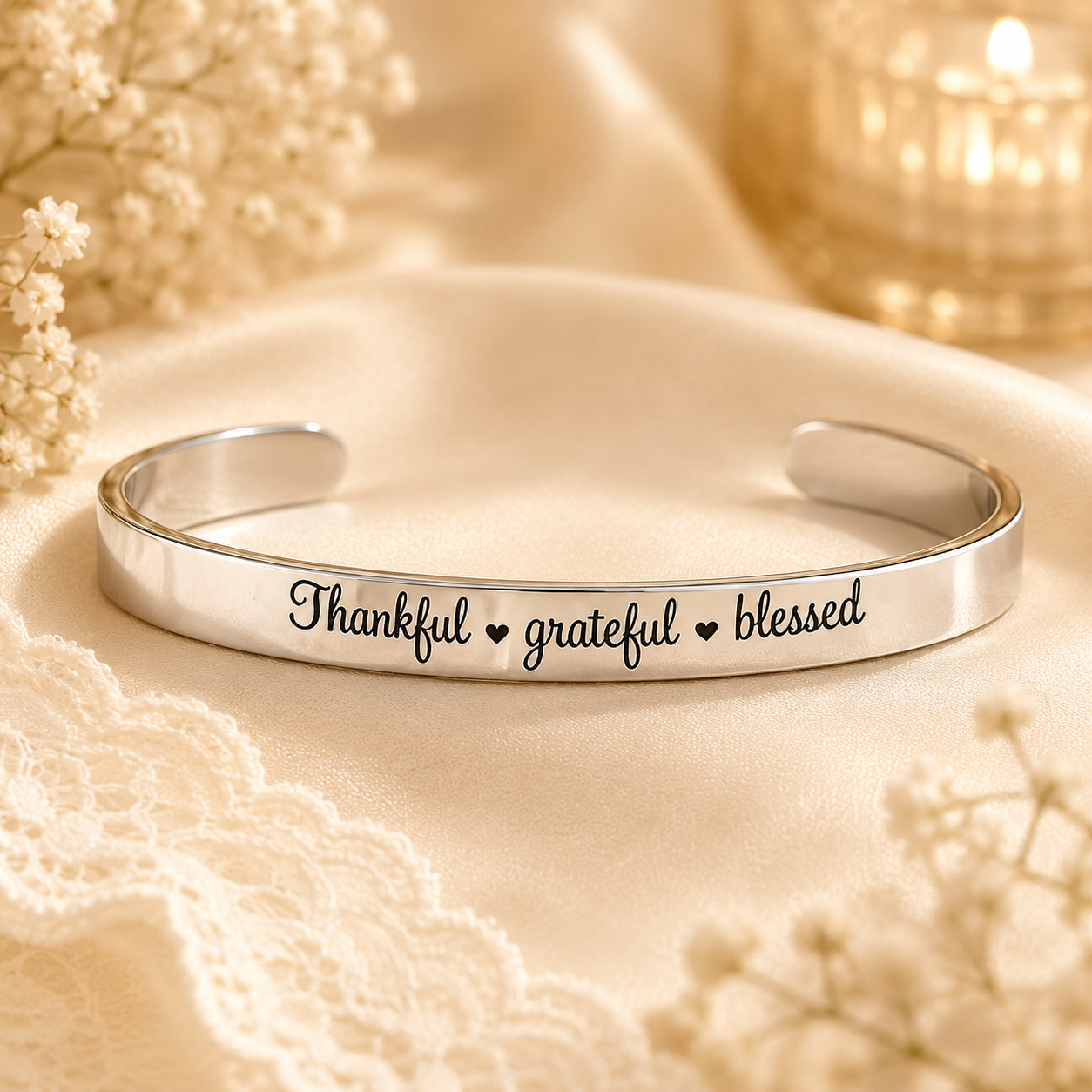 Thankful Grateful Blessed Cuff Bracelet