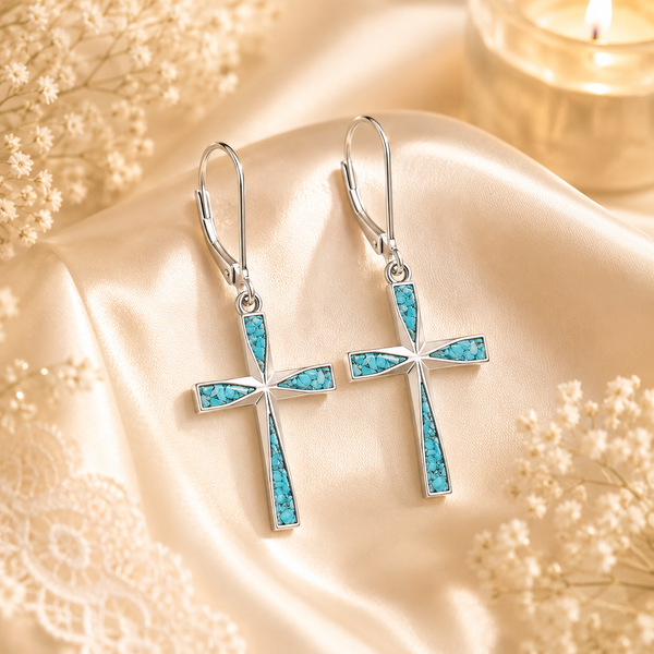 Turquoise Stone Cross Earrings